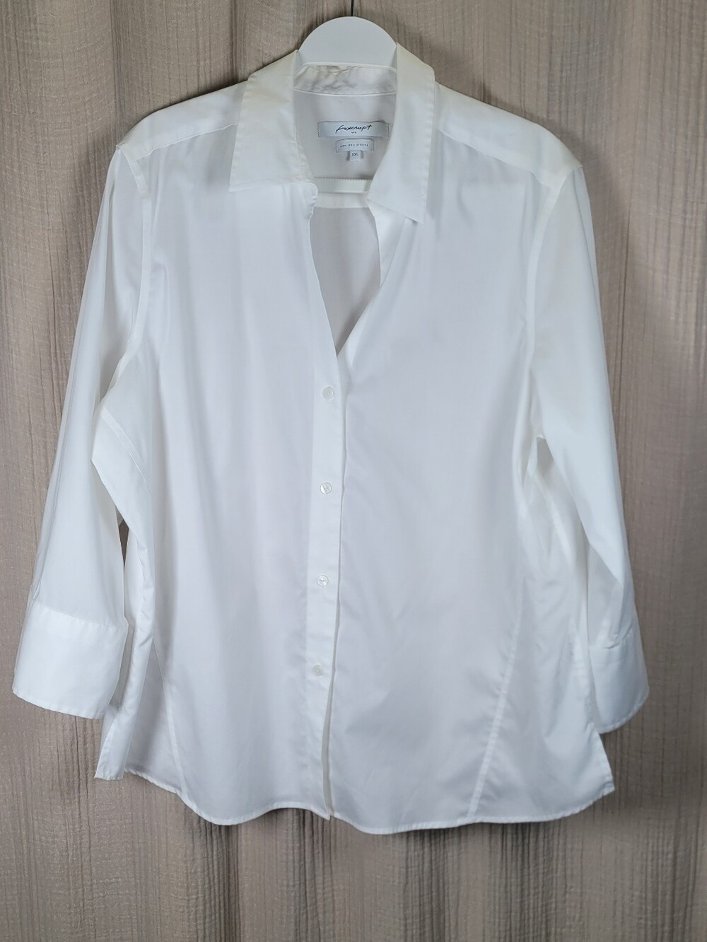 Classic White Button-Front Blouse - 3/4 Sleeve - Picture 10 of 15